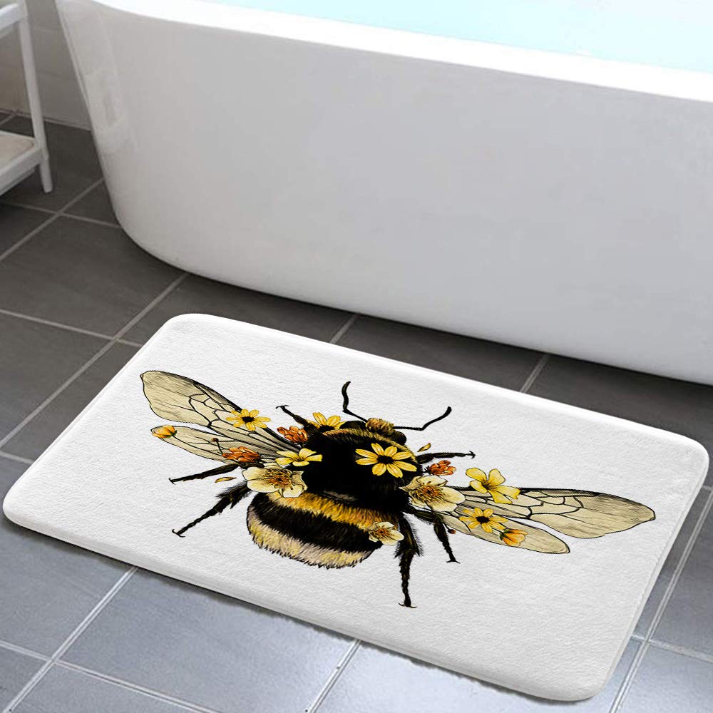 Wild Animals Bee Daisy Bathroom Rug 17x29