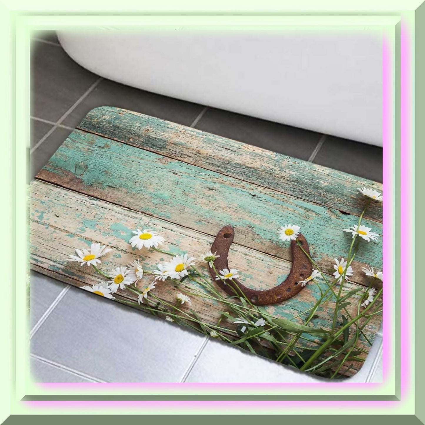 Western Horseshoe Daisy Bathroom Rug 17x29 Inches