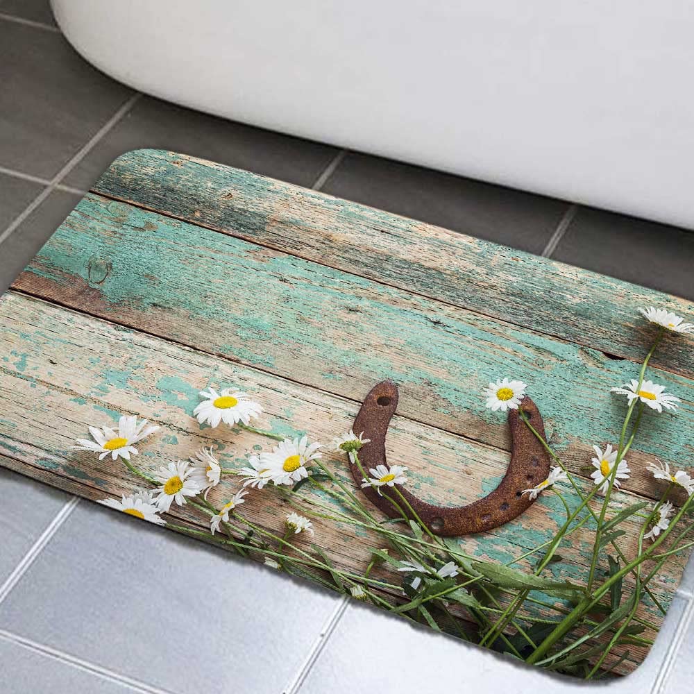 Western Horseshoe Daisy Bathroom Rug 17x29 Inches