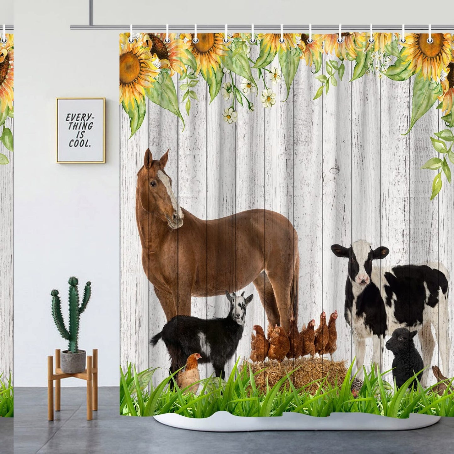 Farm Animal Watercolor Shower Curtain 70x70 Inch