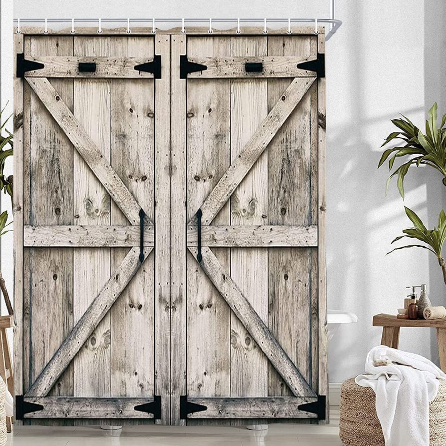Rustic Wooden Vintage Shower Curtain 69x75 with 12 Hooks
