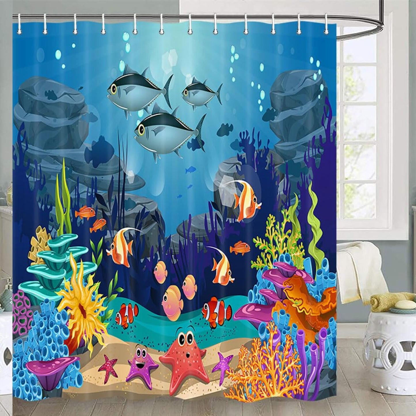 Ocean Kids Fish Shower Curtain 70x70 Inches