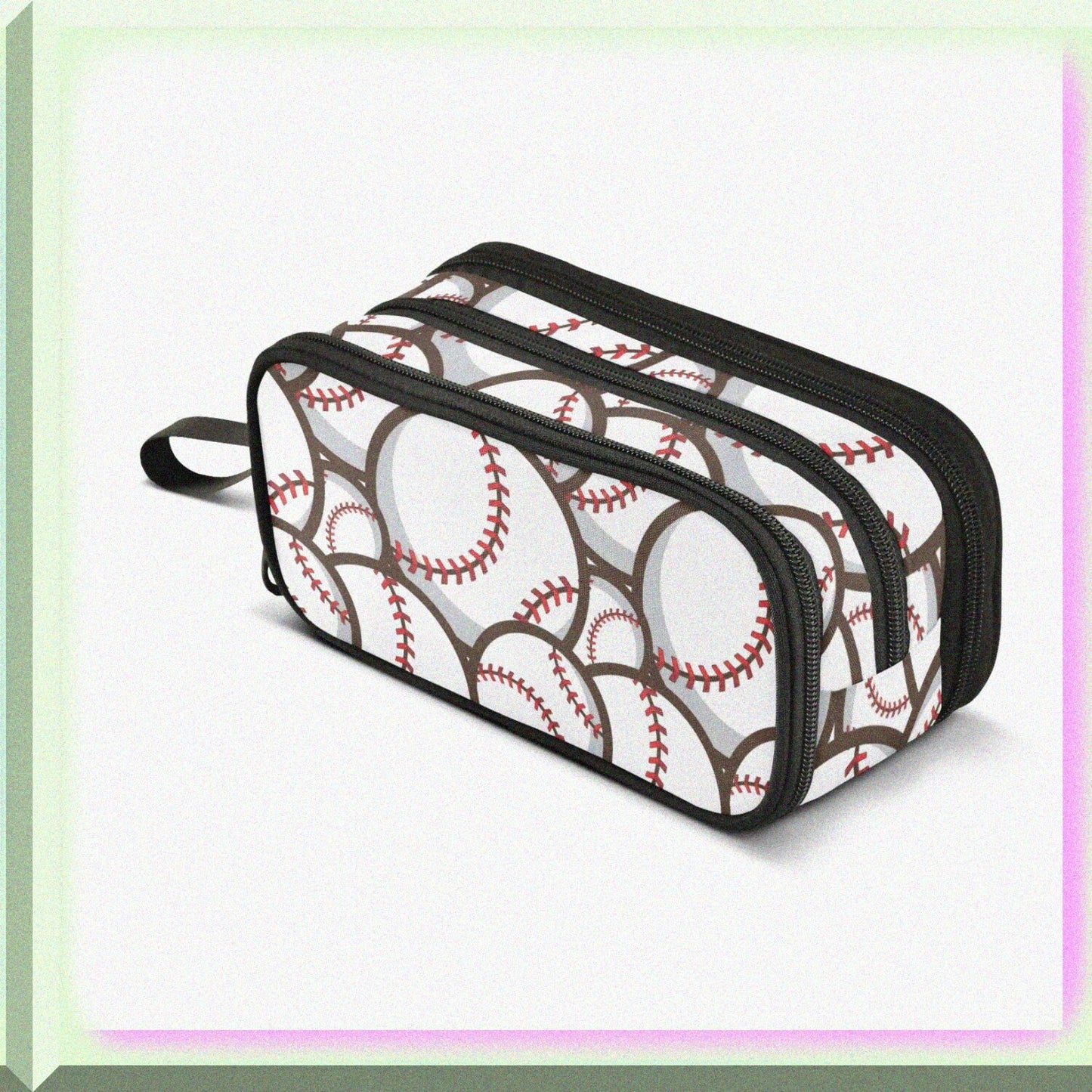 Large Capacity Baseball Pencil Case with 3 Compartments