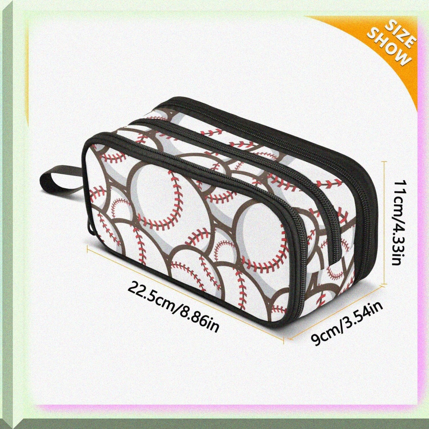 Large Capacity Baseball Pencil Case with 3 Compartments