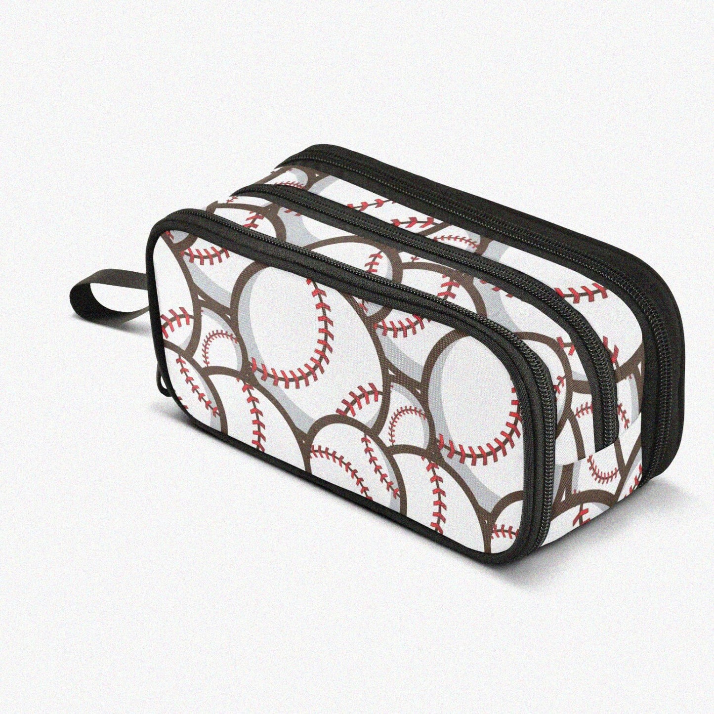 Large Capacity Baseball Pencil Case with 3 Compartments
