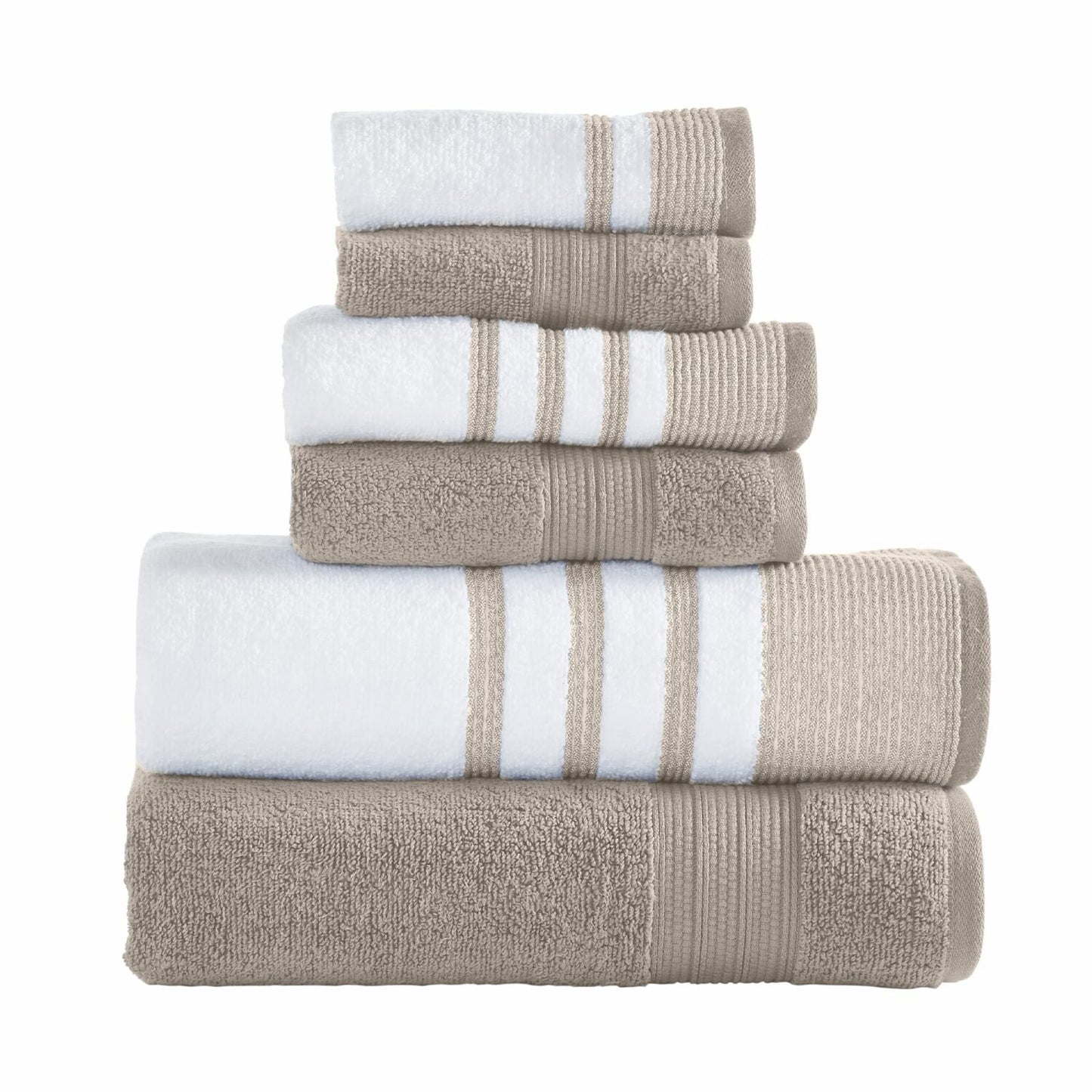 6-Piece Quick Dry Towel Set White and Tan