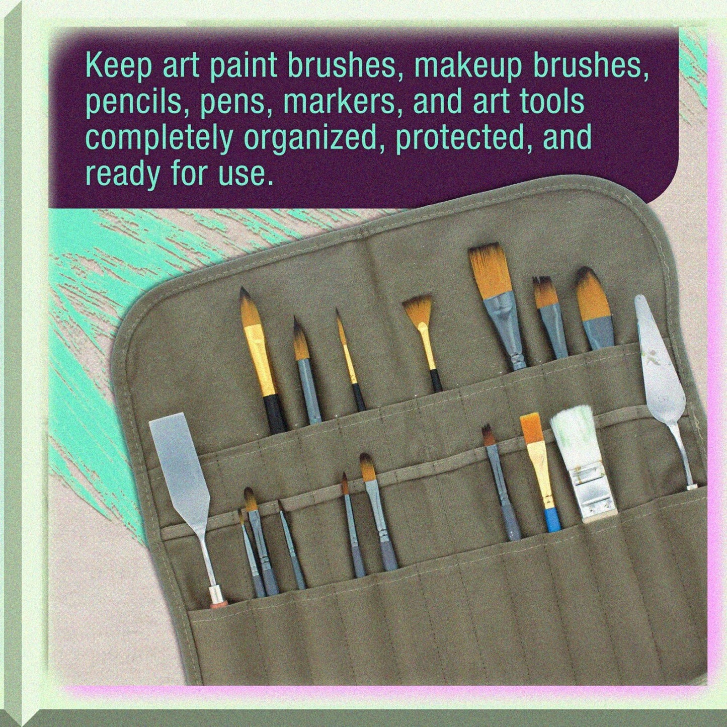 Canvas Paint Brush Holder Storage Organizer Roll-Up Case Bag