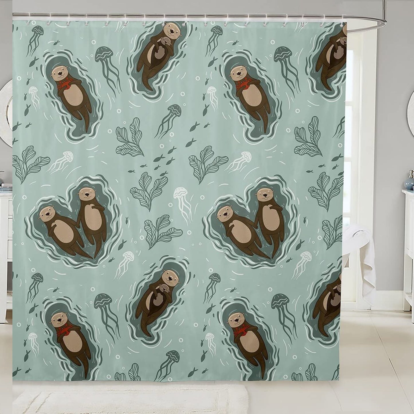 Cartoon Otters Boys Shower Curtain 72"x78"