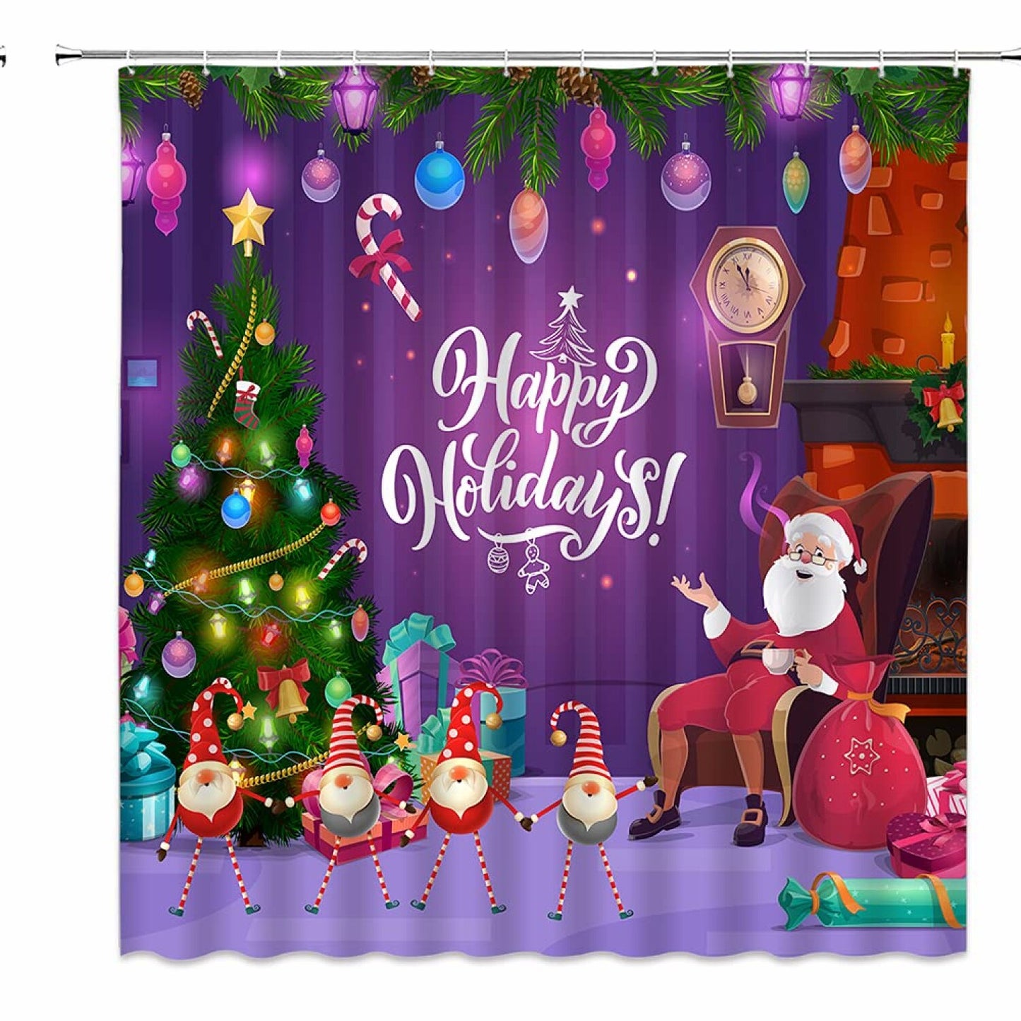 Dwarfs Pine Tree Shower Curtain Set Purple