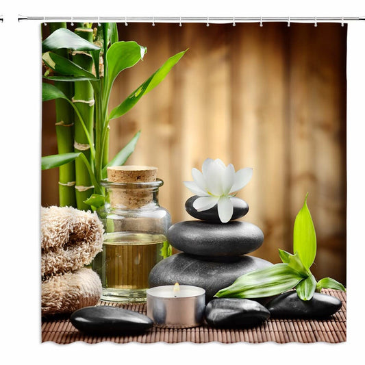Green Bamboo Zen Shower Curtain 70x70 inches with Hooks