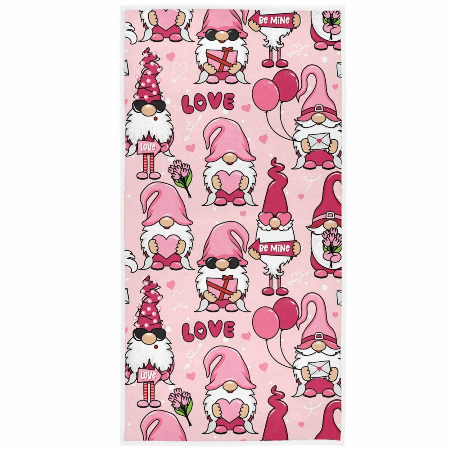 Pink Gnome Couples Hand Towels 16x30 in