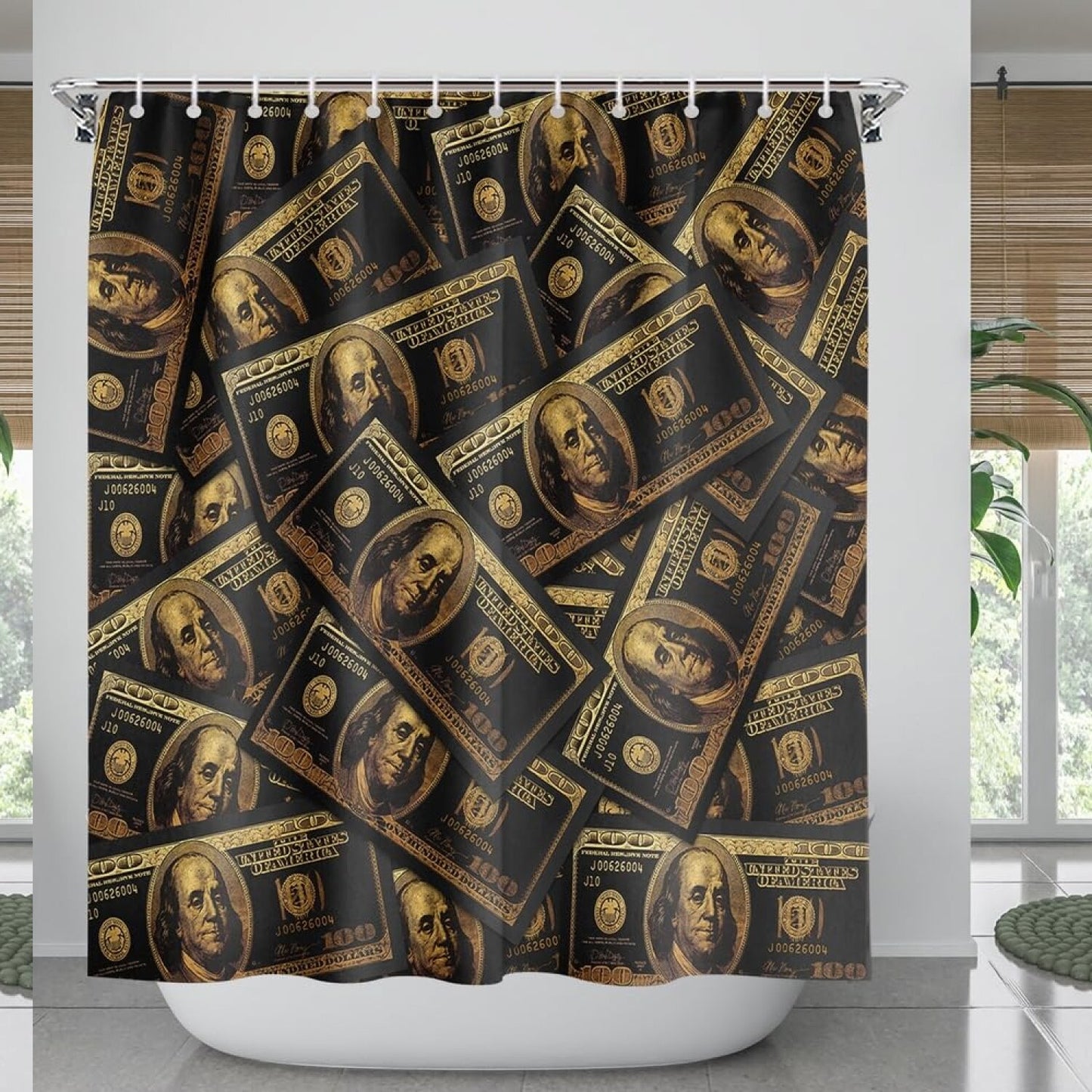 Benjamin Franklin 100 Dollar Bill Shower Curtain 72x72 Inches