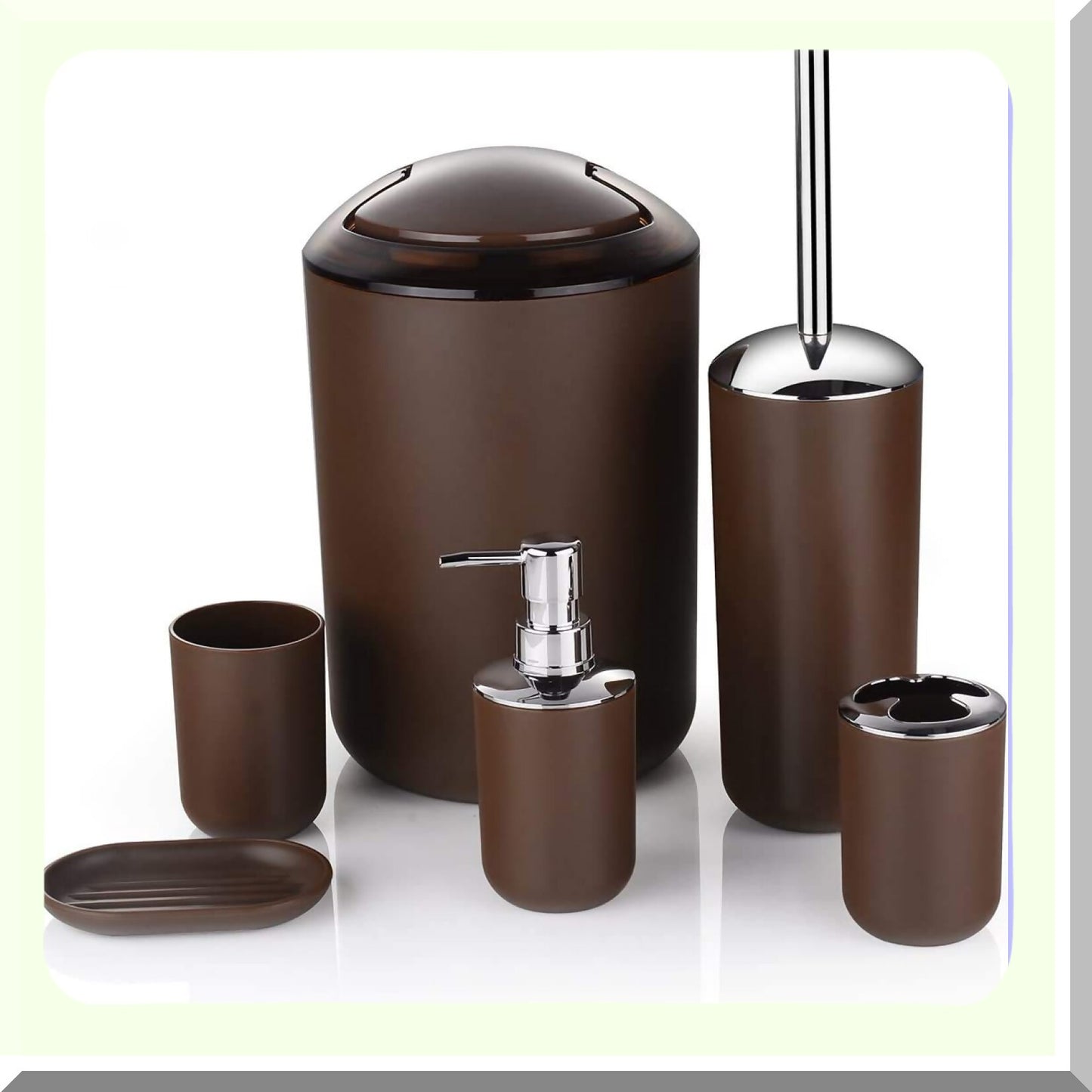 6 Pcs Plastic Bathroom Accessory Set Brown