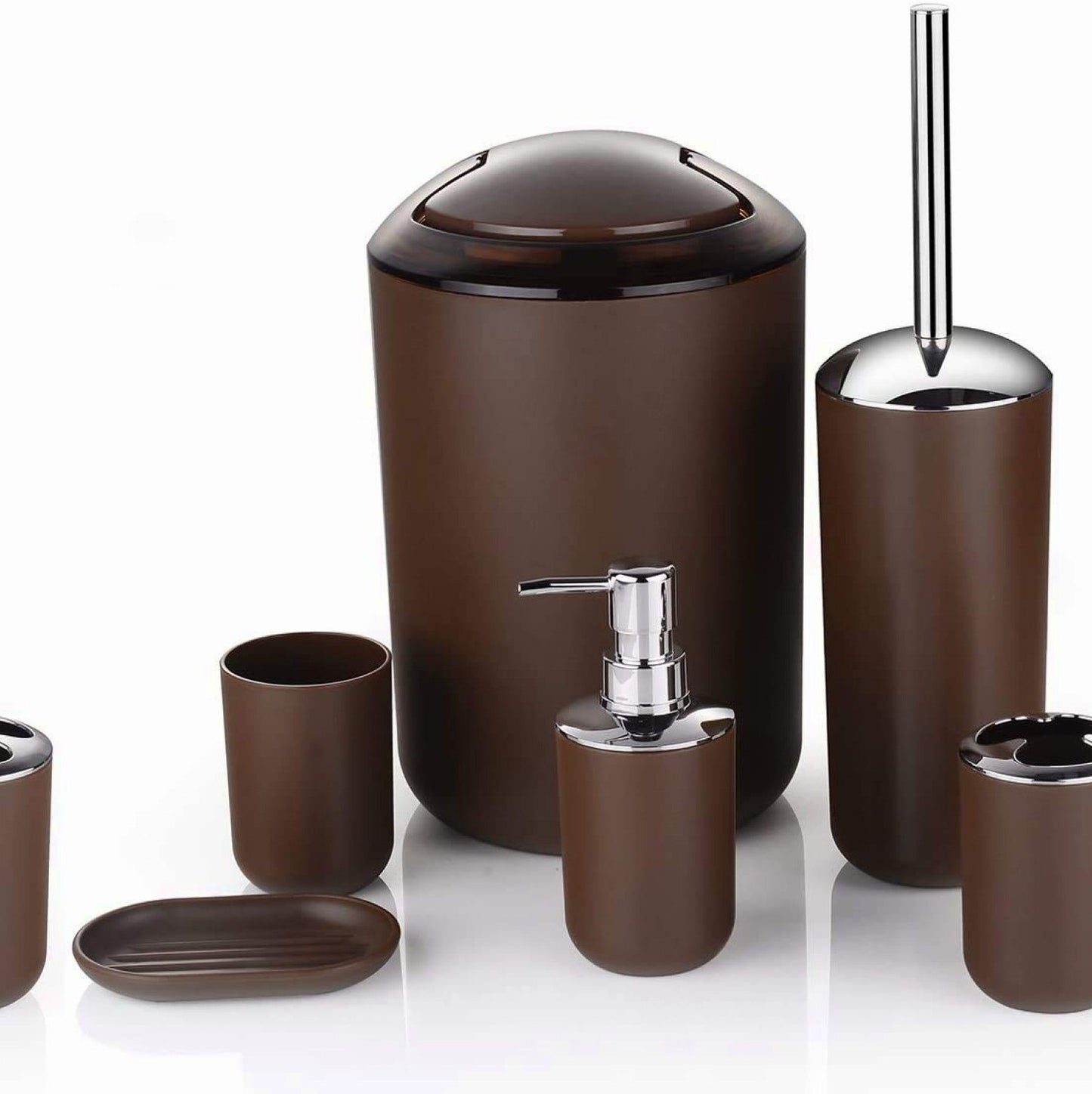 6 Pcs Plastic Bathroom Accessory Set Brown