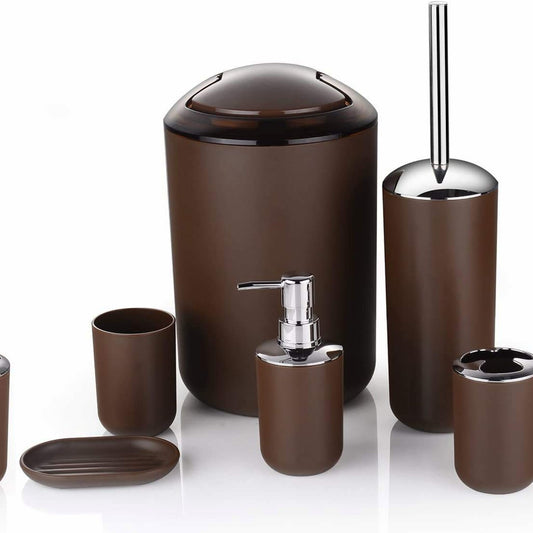 6 Pcs Plastic Bathroom Accessory Set Brown