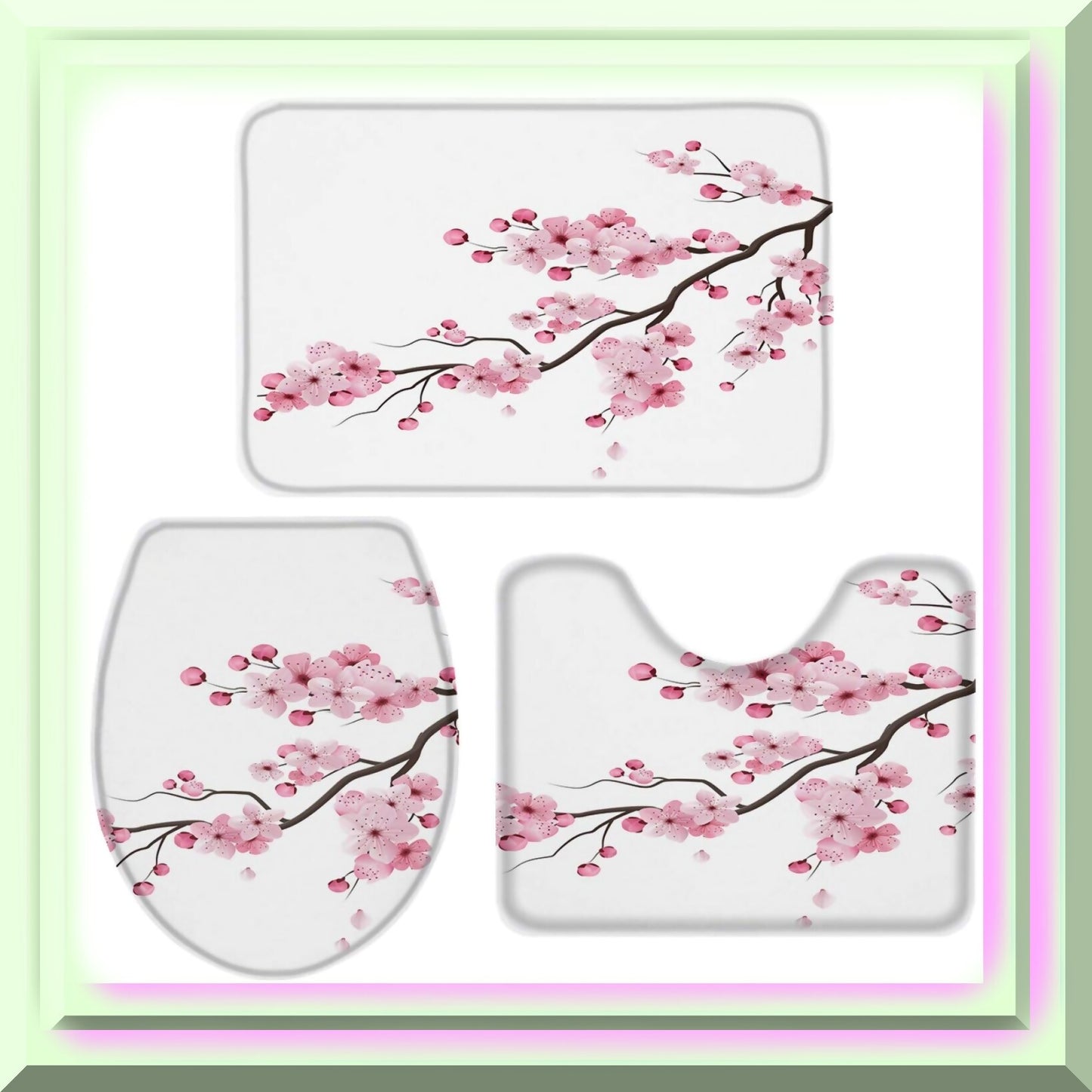 Non-Slip 3-Piece Bath Rug Set with Cherry Blossom Design