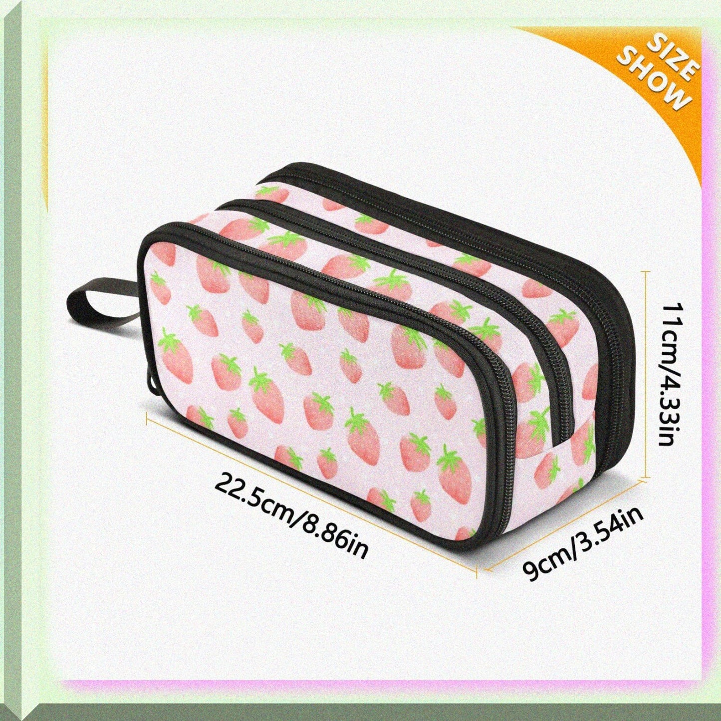 Pink Strawberry Large Capacity Pencil Case with 3 Compartments
