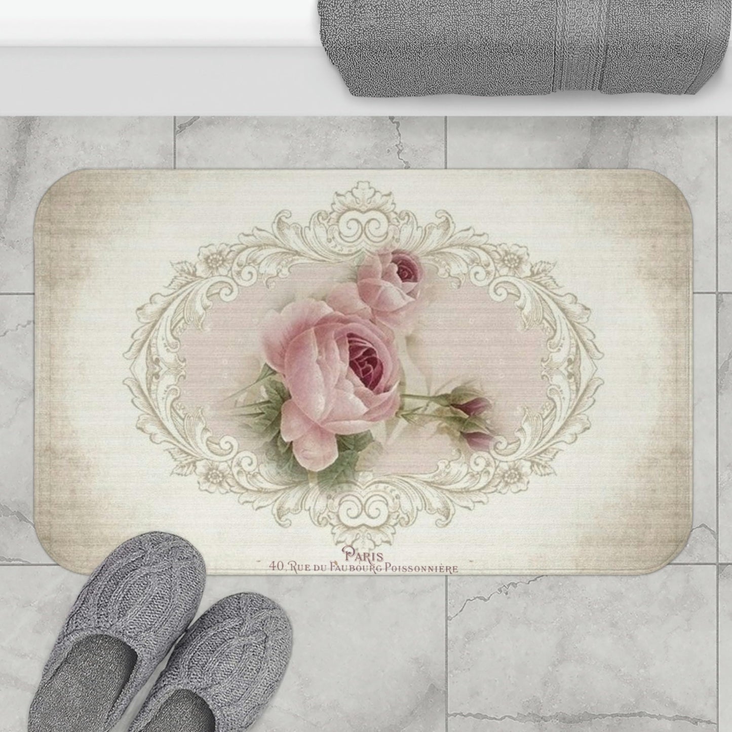 Pink Rose Shabby Chic Indoor Bath Mat 20x32 inch