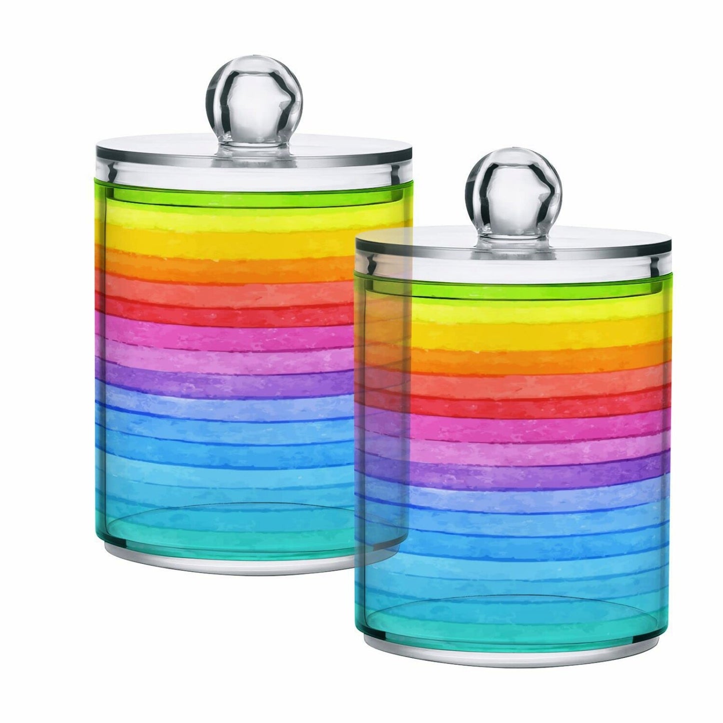 2 Pack Rainbow Stripe Qtip Dispenser Bathroom Organizer