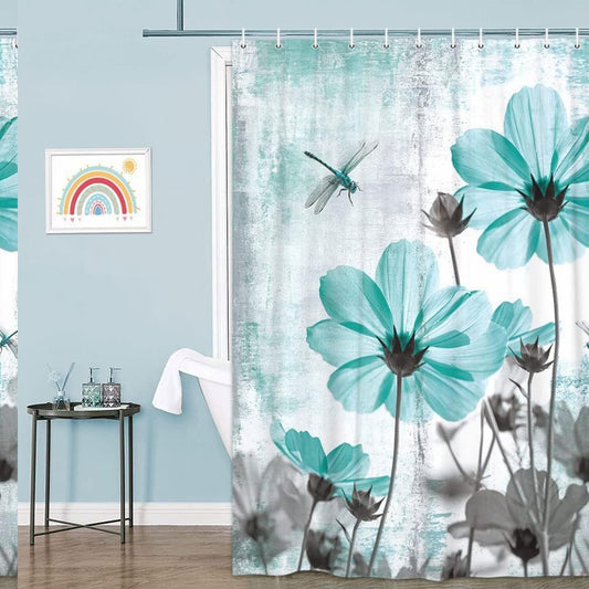 Teal Floral Shower Curtain 70x70 inches