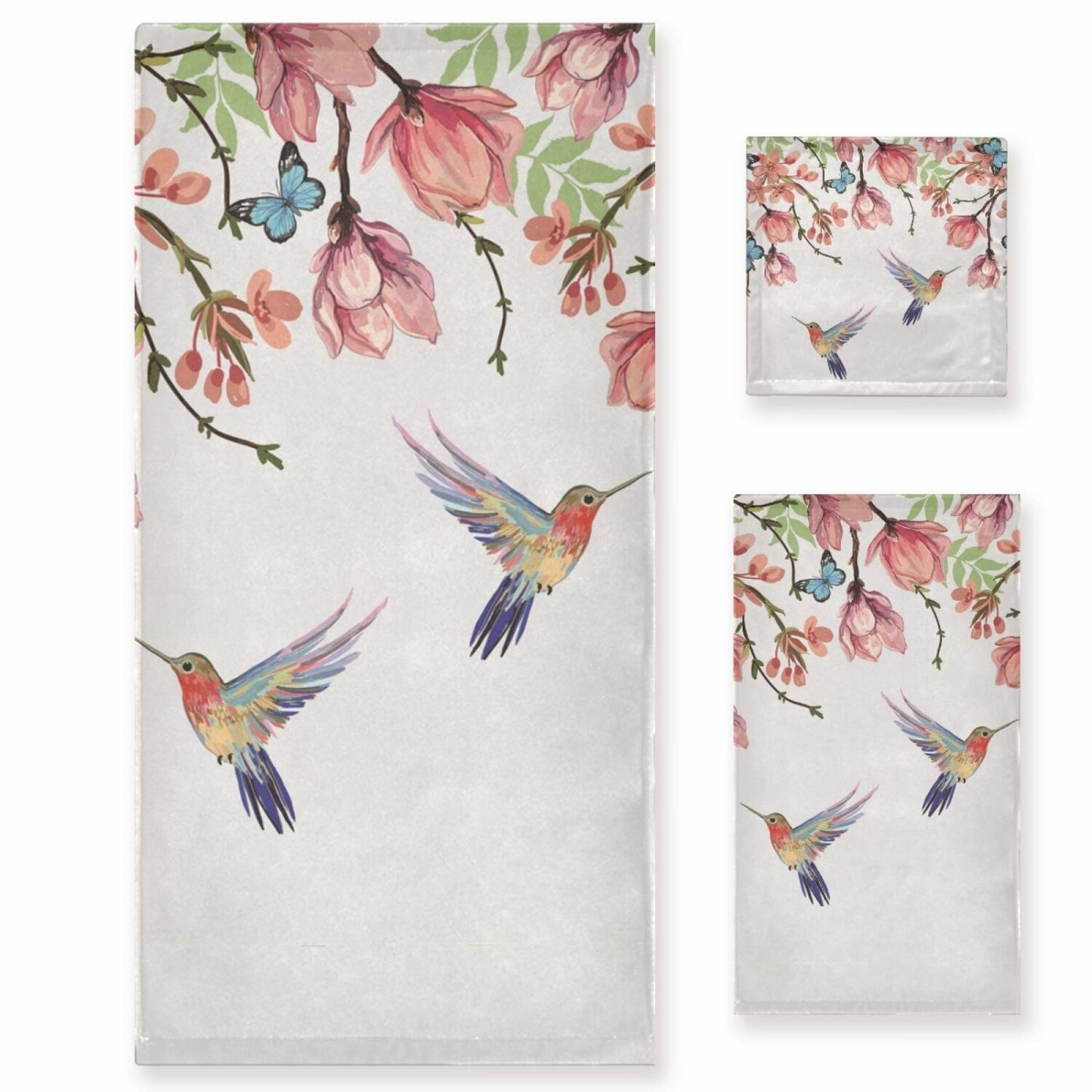 Spring Hummingbird Magnolia Towel Set 3 Pieces