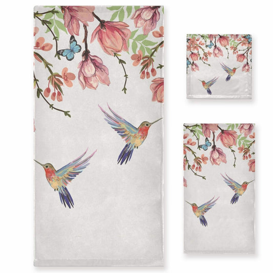 Spring Hummingbird Magnolia Towel Set 3 Pieces