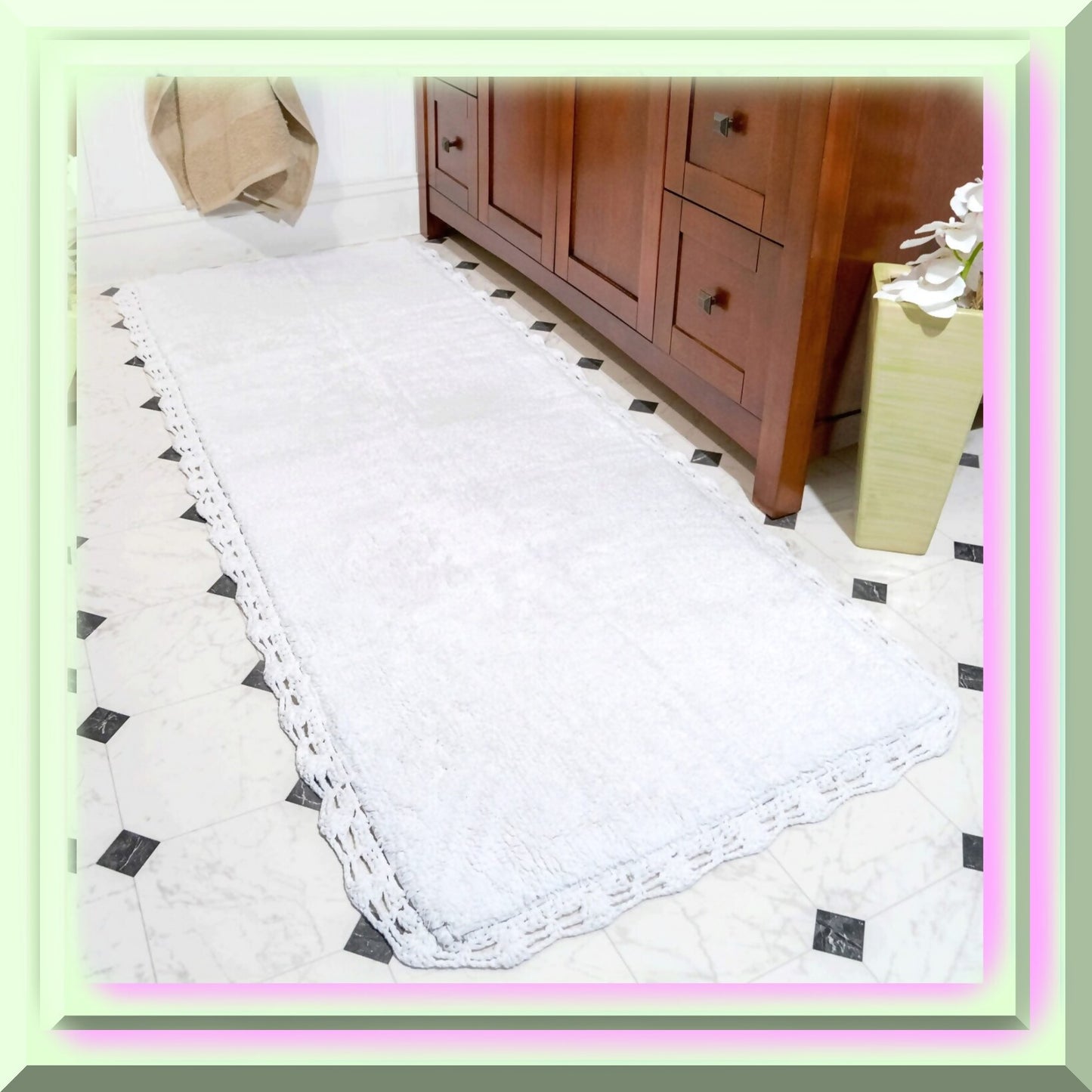 Crochet Bath Runner 22x60 White