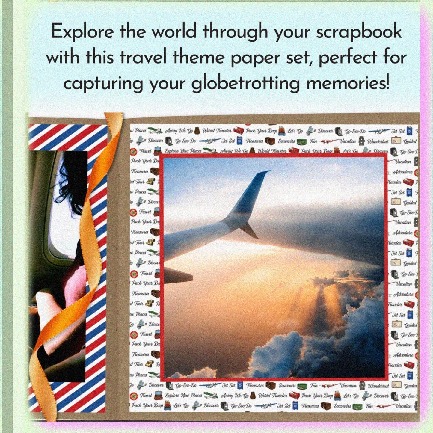 Travel Scrapbook Paper Set 12x12 World Map and Travel Designs