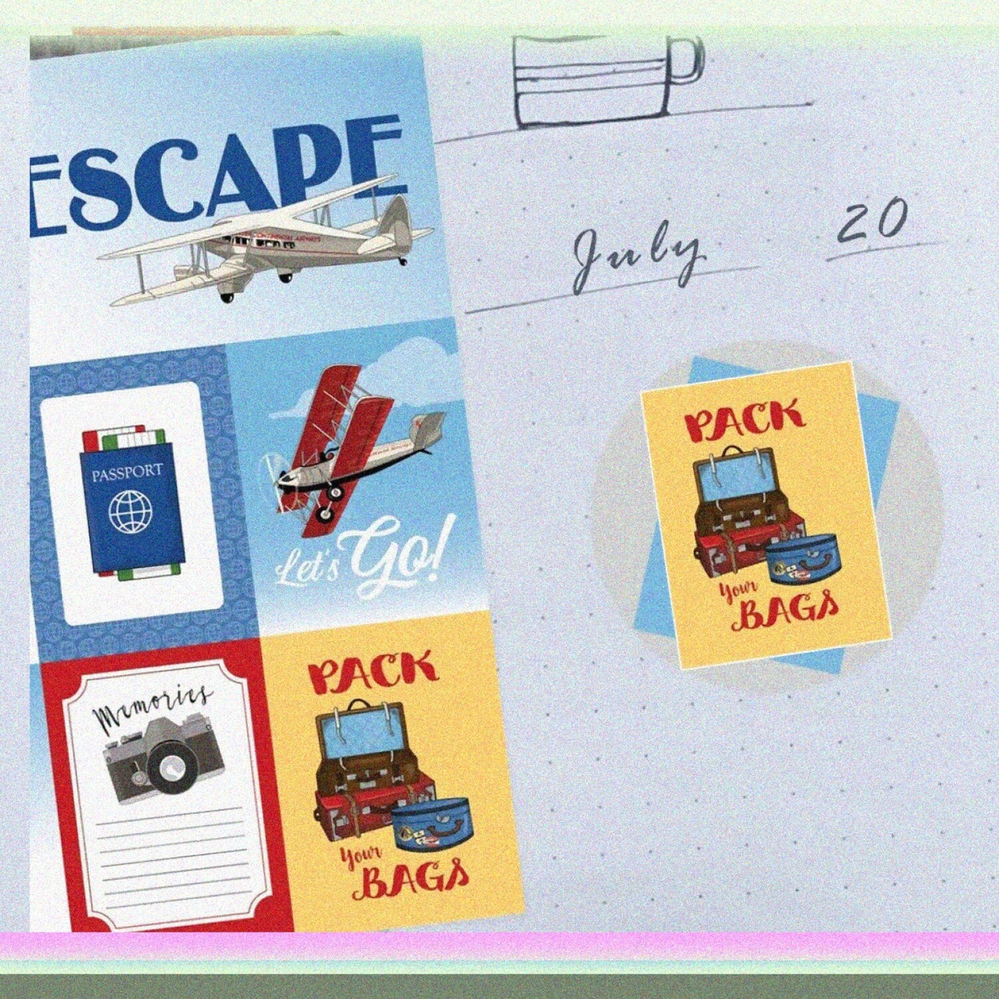 Travel Scrapbook Paper Set 12x12 World Map and Travel Designs
