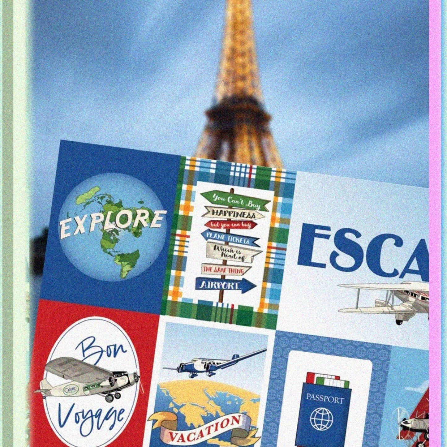 Travel Scrapbook Paper Set 12x12 World Map and Travel Designs