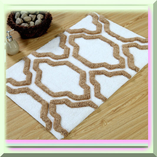 Cotton Bath Rug 34x21 Inch Ivory Beige Geometric