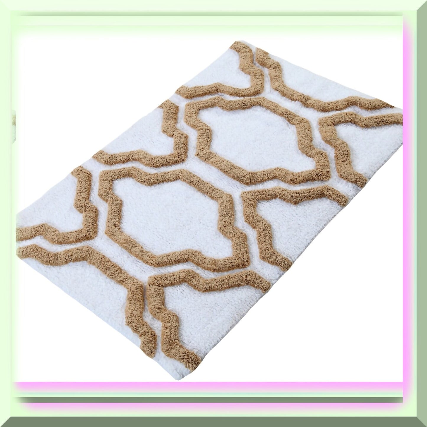 Cotton Bath Rug 34x21 Inch Ivory Beige Geometric
