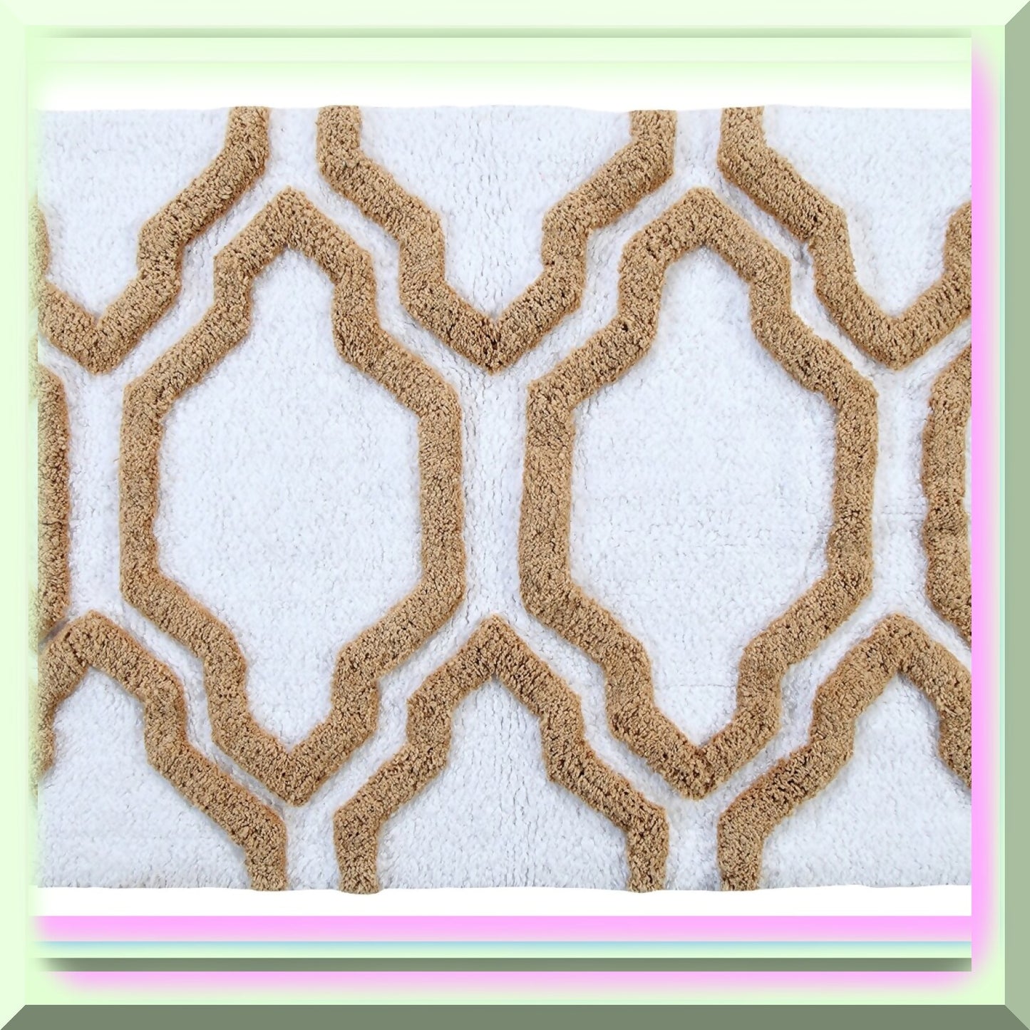 Cotton Bath Rug 34x21 Inch Ivory Beige Geometric