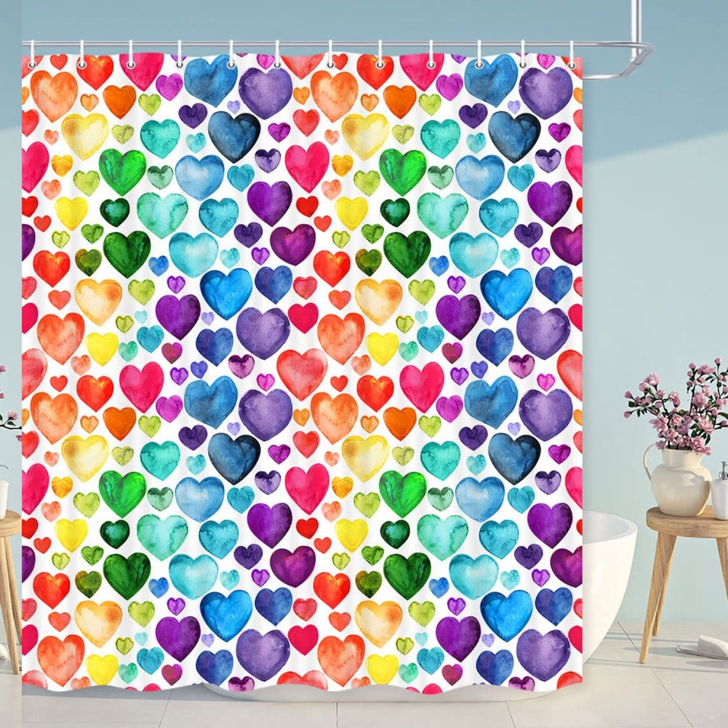 Colorful Heart Rainbow Shower Curtain 72x72 Inch