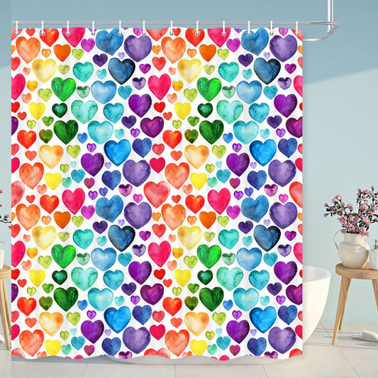 Colorful Heart Rainbow Shower Curtain 72x72 Inch