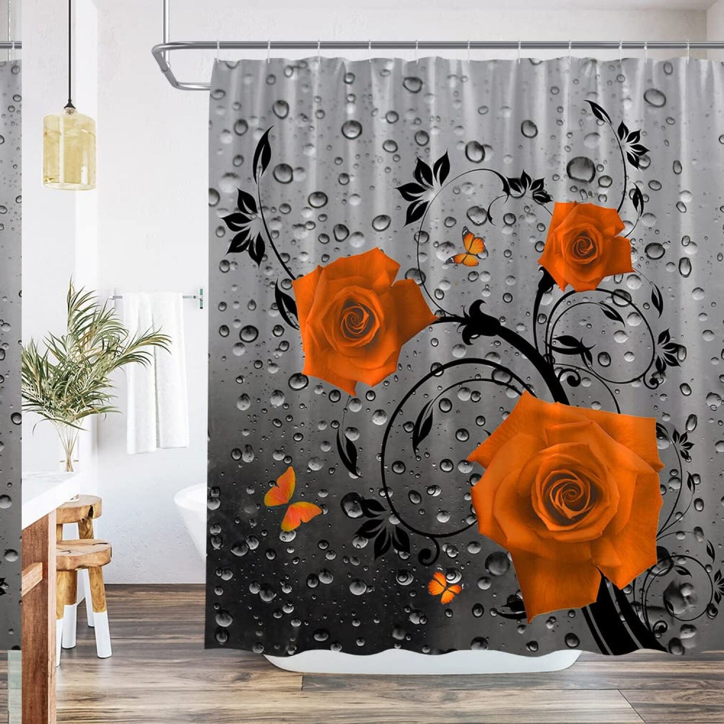 Orange Rose Floral Shower Curtain 70x70 Inch
