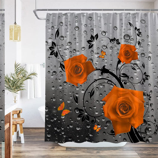 Orange Rose Floral Shower Curtain 70x70 Inch