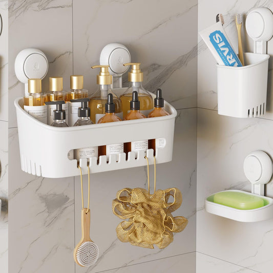 Suction Cup Shower Caddy Set Waterproof White