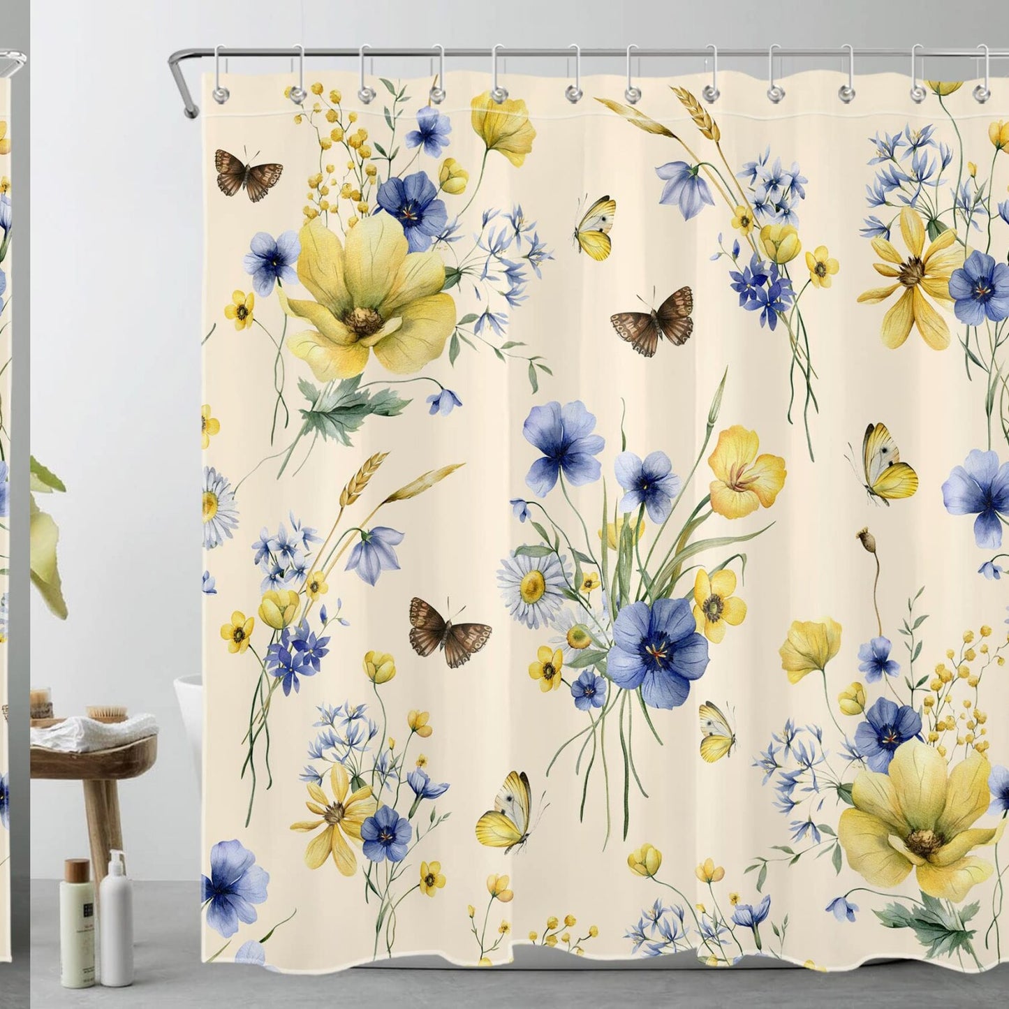 Farmhouse Floral Shower Curtain Blue Yellow 72x72