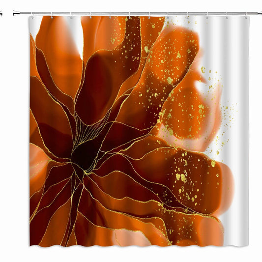Orange Abstract Floral Watercolor Shower Curtain 70x70 inches