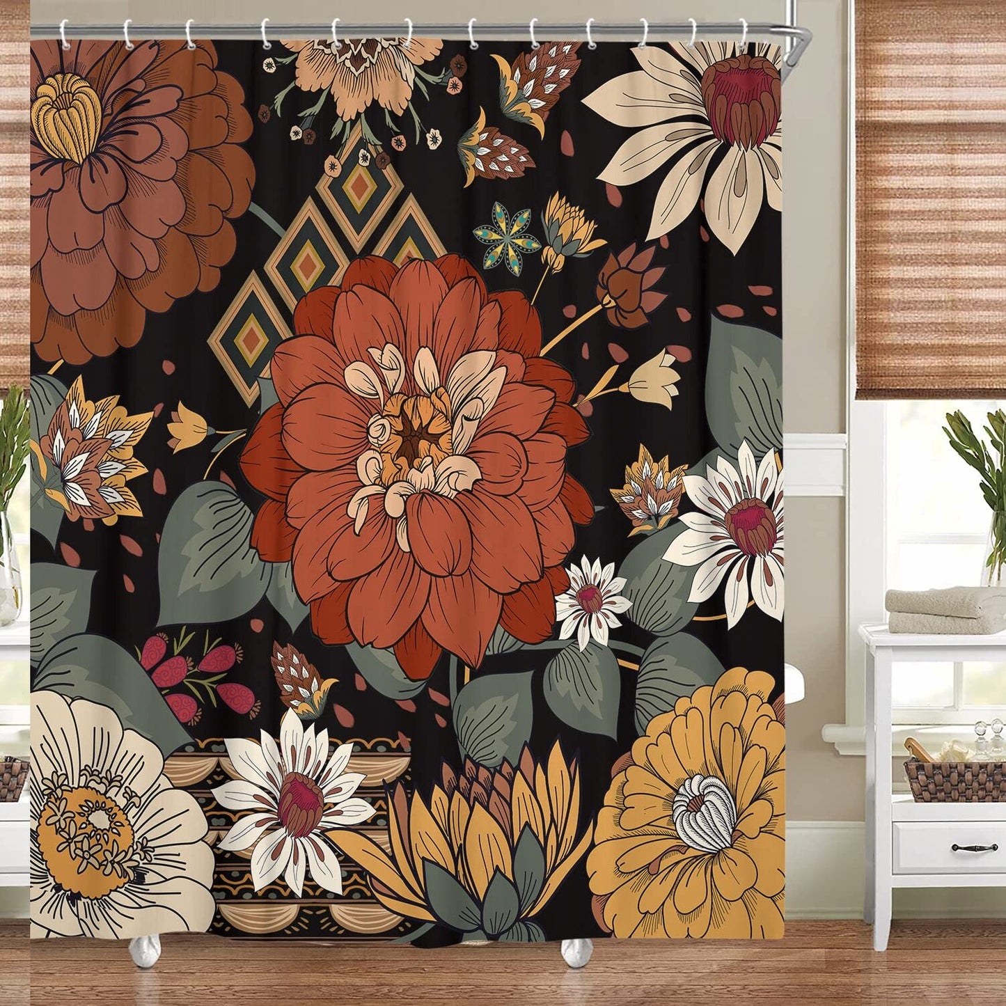 Boho Floral Shower Curtain 70x70 Inches