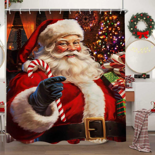 Vintage Claus Shower Curtain 72x72 Inches with 12 Hooks