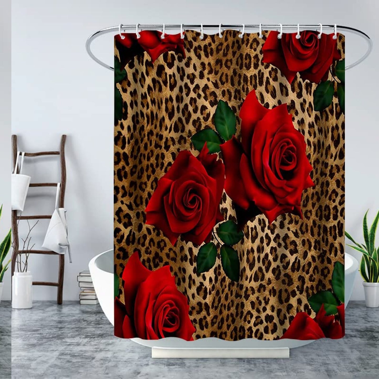 Leopard Print Shower Curtain Red Rose 70x70 inches