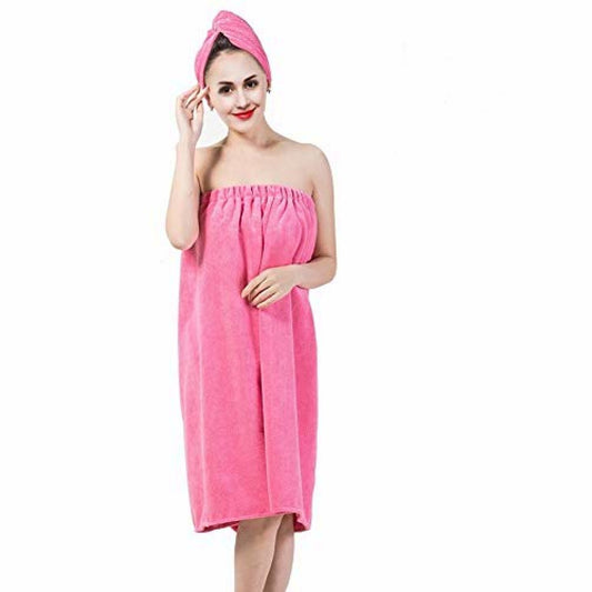Bath Towel Wrap Set with Hair Drying Cap Rose Red