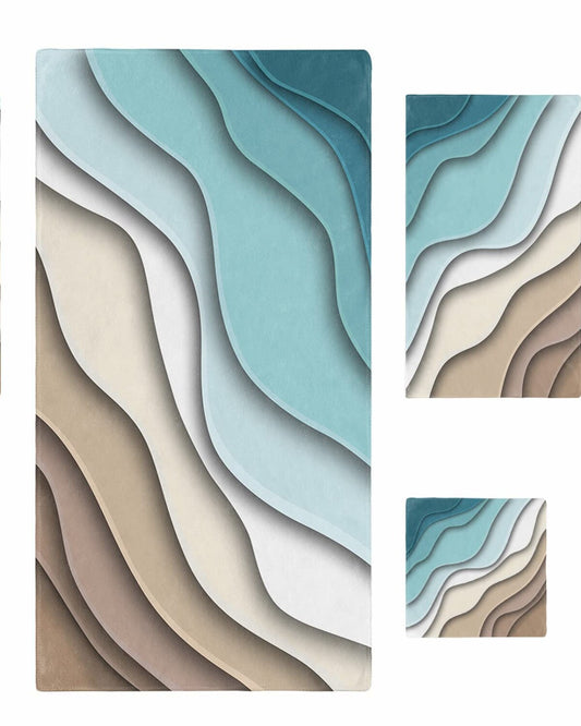 Teal Microfiber Bath Towel Set with Geometric Design