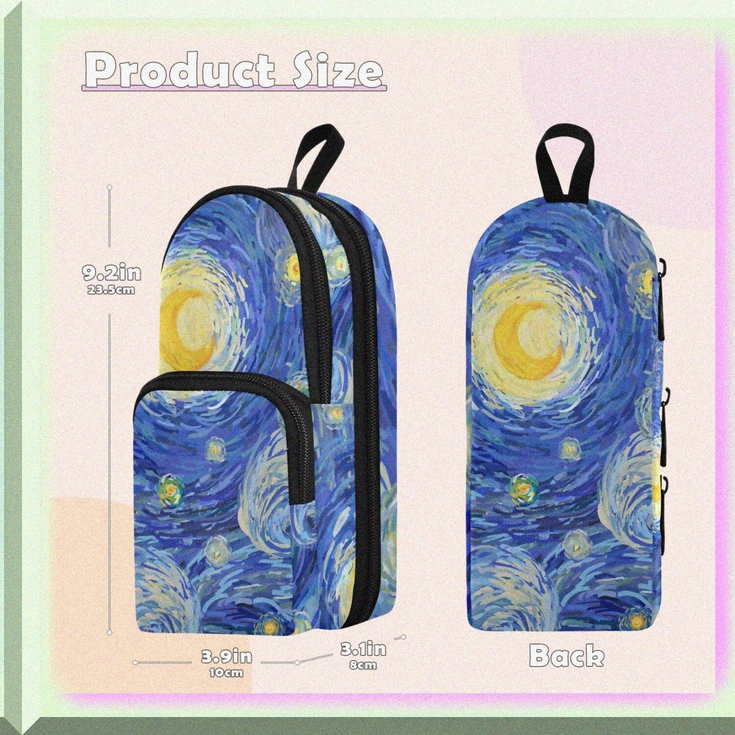 Large Capacity Canvas Pencil Case with Van Gogh Design