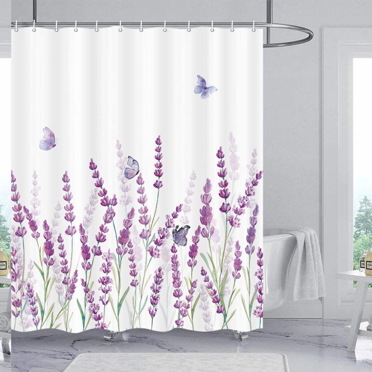 Purple Flowers Butterfly Shower Curtain 47x64 inches