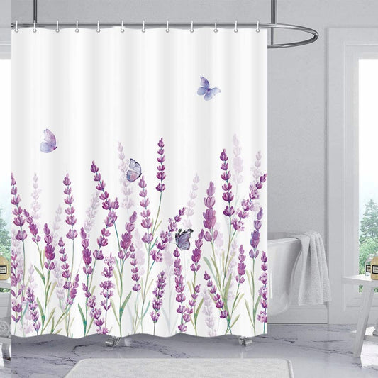 Purple Flowers Butterfly Shower Curtain 47x64 inches