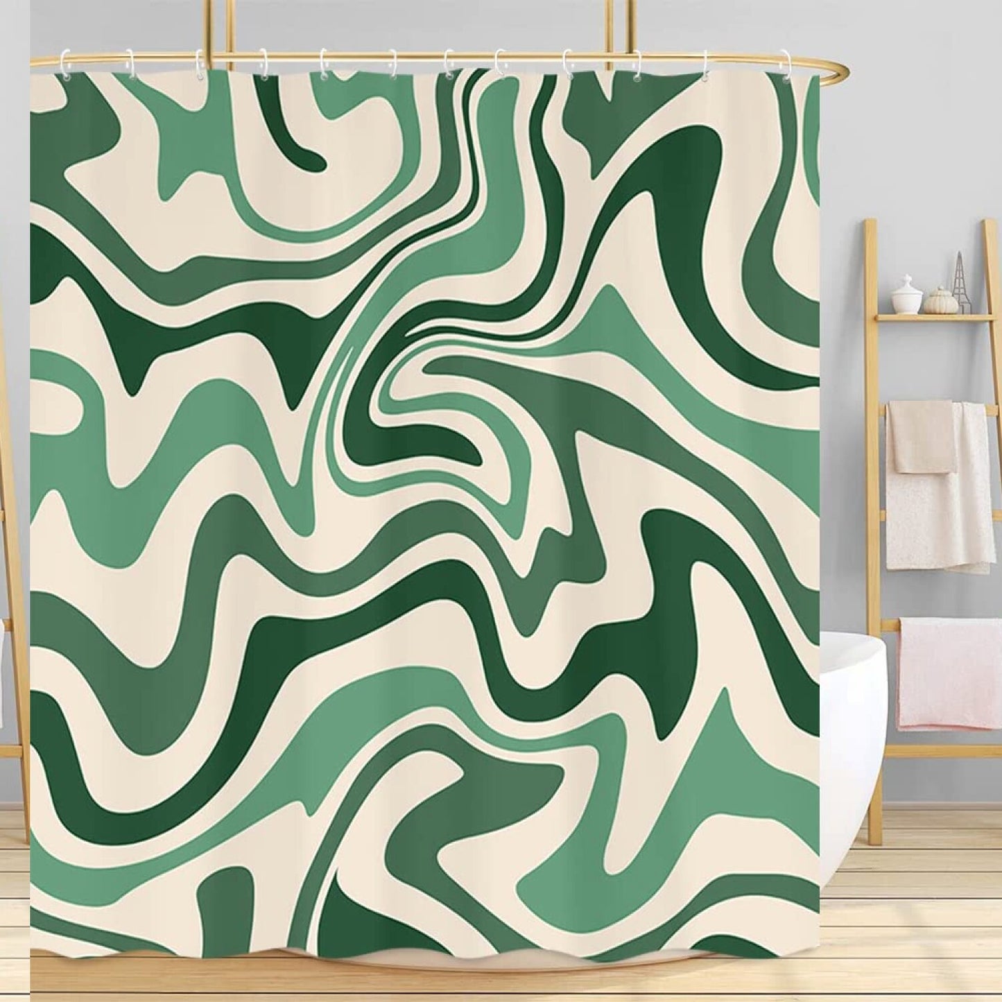 Aesthetic 70s Abstract Wavy Swirl Shower Curtain