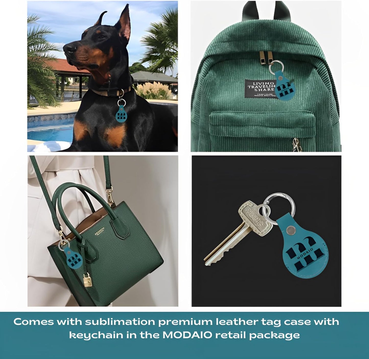 MODAIO-Leather Case Cover Compatible with Apple AirTag, Includes Key Ring and Mini-Ring Opener for Pets, Keys, Luggage, Backpacks – [1 Pack, Sky Blue]